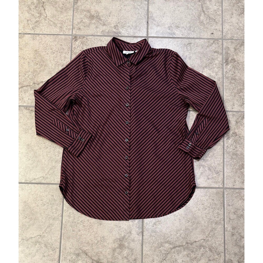Chico's women’s button-down blouse diagonal stripe pattern
